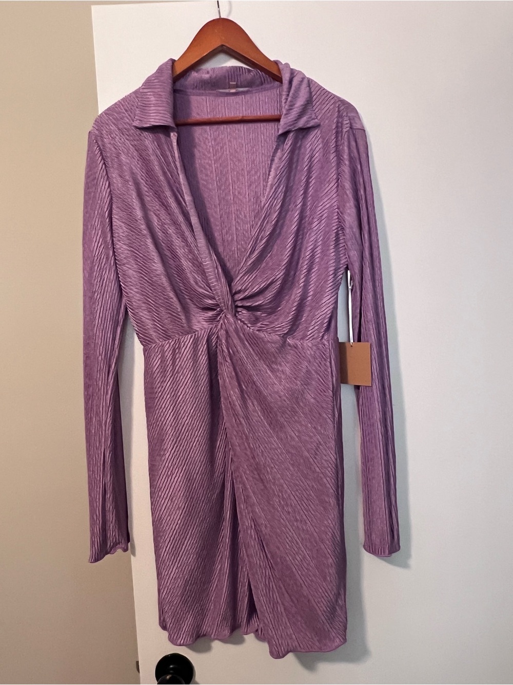 Long Sleeve Twist Front Purple Maxi Dress